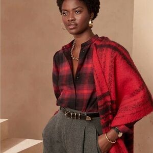 Banana Republic Red and Black Plaid Blouse
